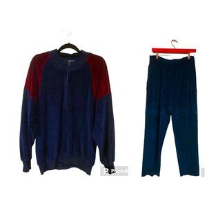 Matching Vintage Velour Tracksuit Women's Navy/Burgundy Size large